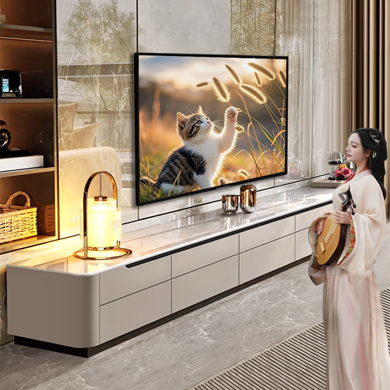 实木双层落地电视柜茶几组合现代简约客厅家用小户型轻奢储物柜