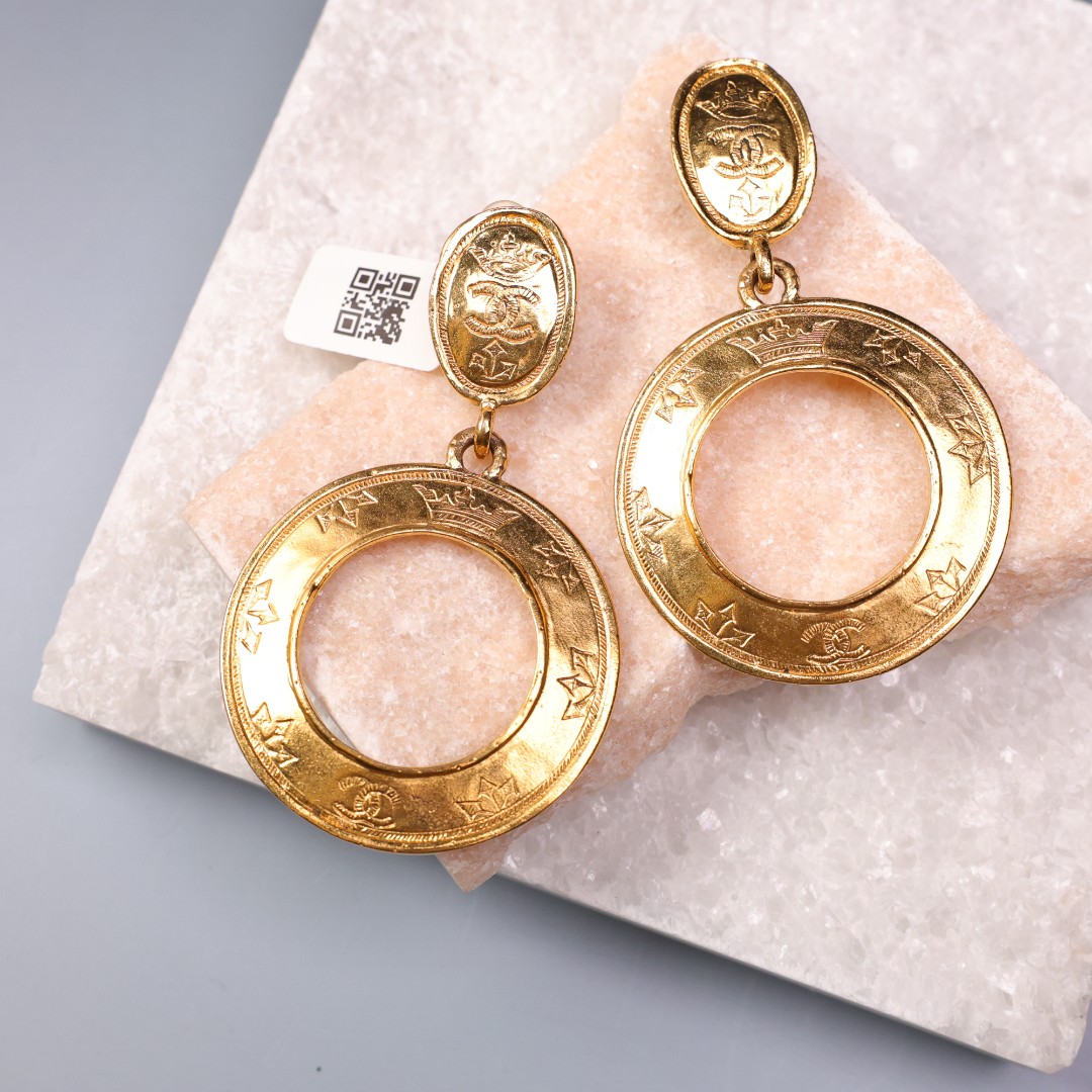 95新 Chanel/香奈儿 柚礼中古/香奈儿素金圆环耳夹le512008