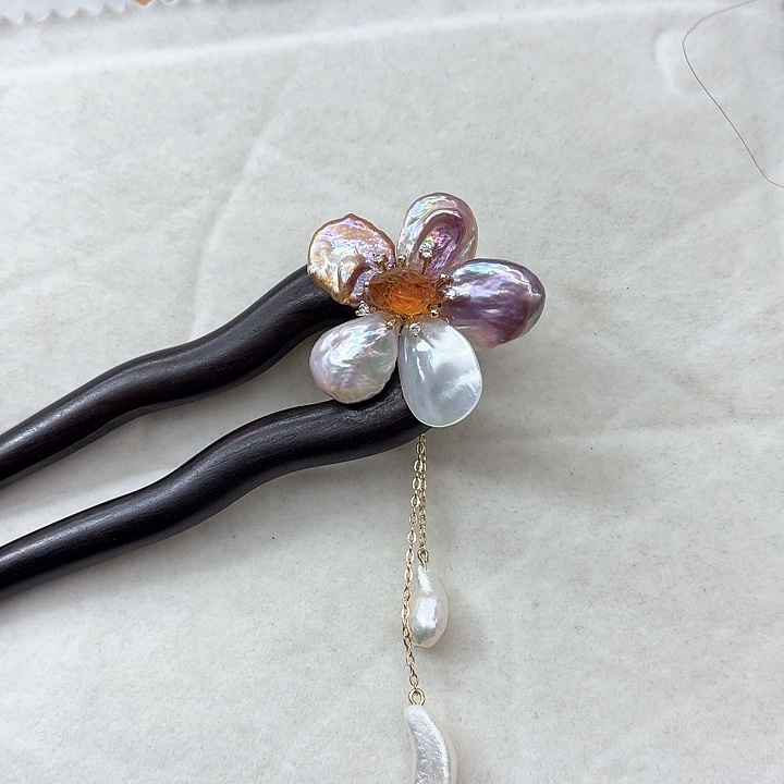 淡水珍珠发饰银S925镶嵌