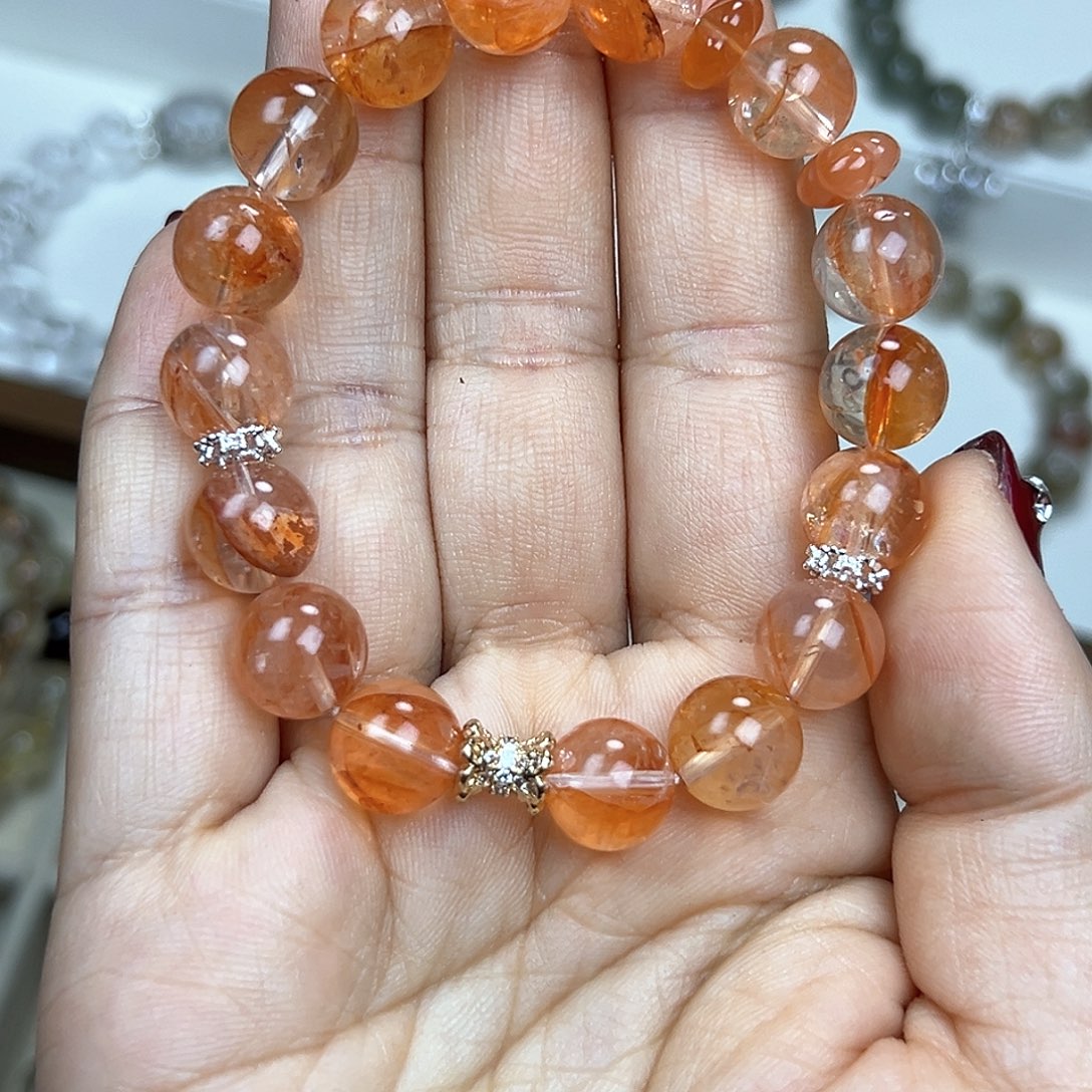 水晶手链合金红胶花