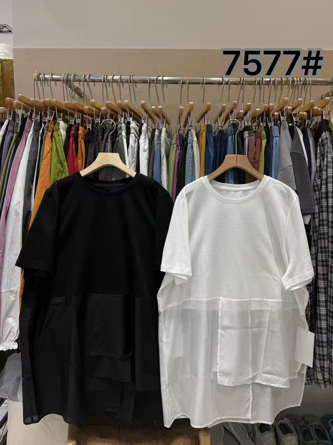 【若汐女装】宽松大版休闲百搭不规则设计款夏季拼接显瘦T恤7577