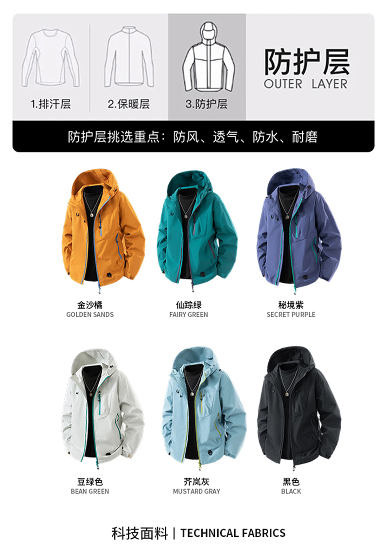 0638- aioqeaios 秋冬户外三防连帽冲锋衣2025新款登山服多巴胺