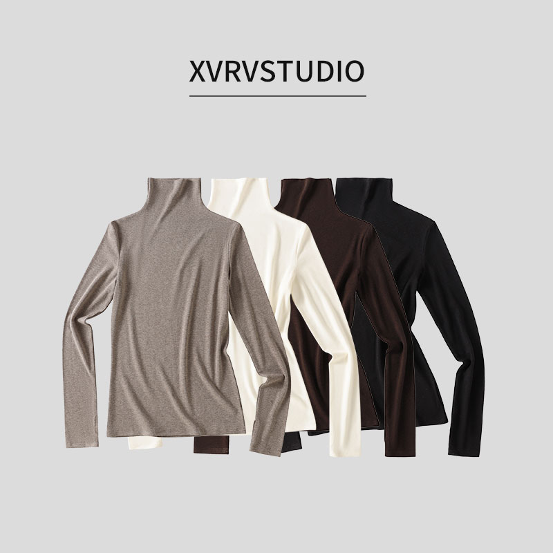 XVRV“美利奴羊毛”慵懒风高领打底衫女2025新款秋冬长袖气质上衣