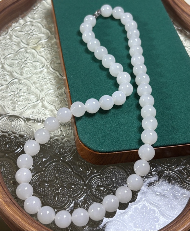 和田玉高冰羊脂白10mm妈妈链珠链