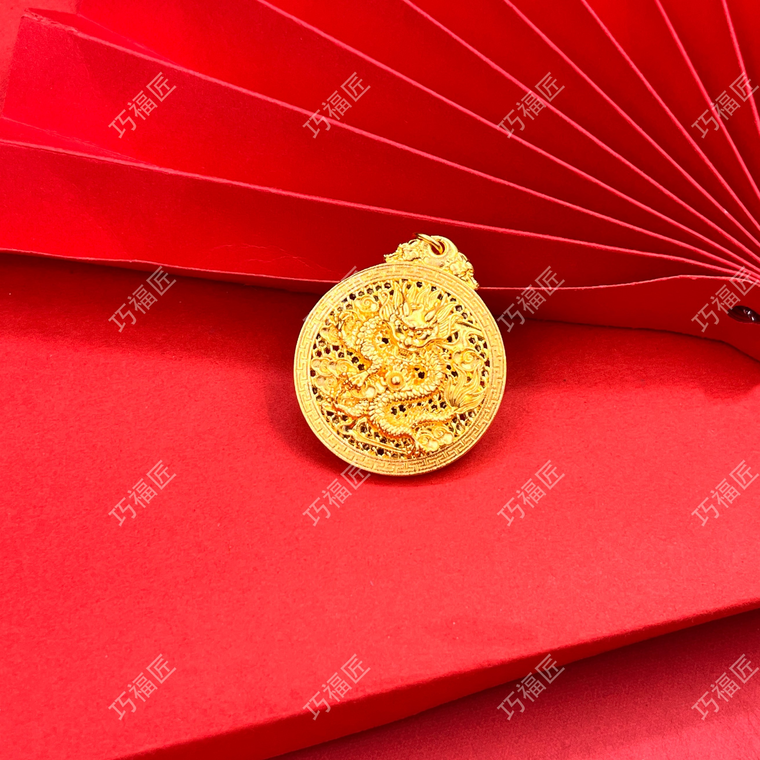 吊坠足银 龙头罗盘吊坠 手工双面时尚挂坠实心雕刻精美项坠