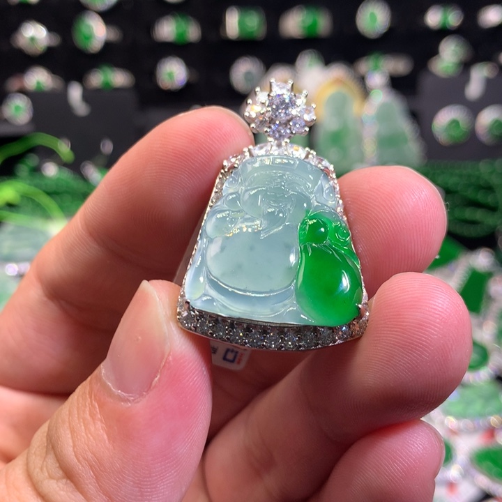 【闪购商品】翡翠颈饰银S925镶嵌财神爷