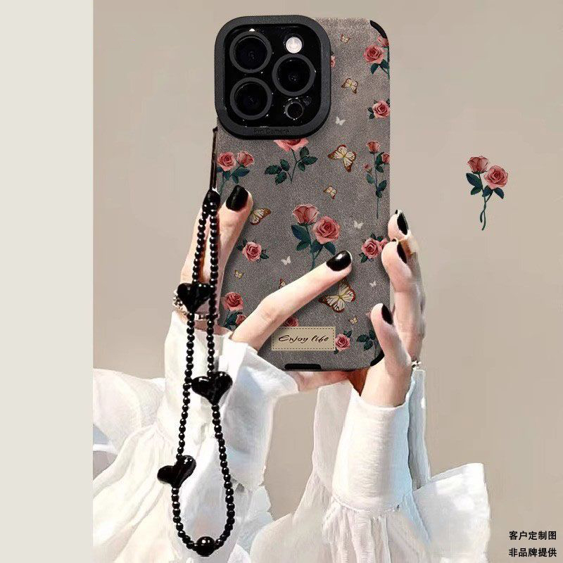 磨砂贴皮油画花朵适用苹果17air手机壳iPhone16e/5promax软234/xr