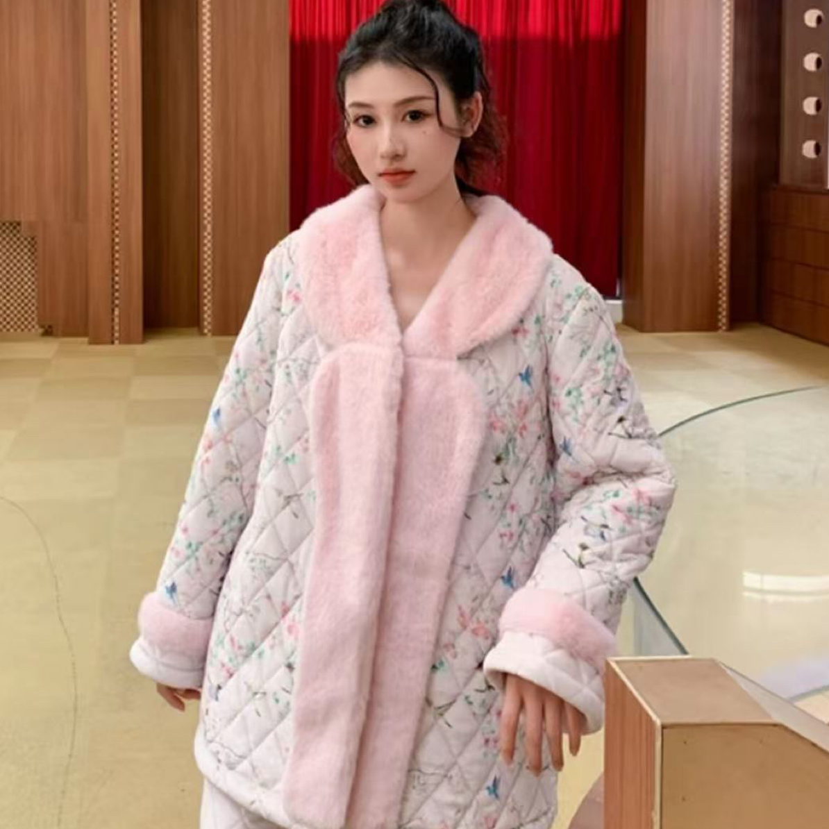 原艾慕优品牌原创家居服优花知梦加厚加棉保暖可外穿冬款睡衣