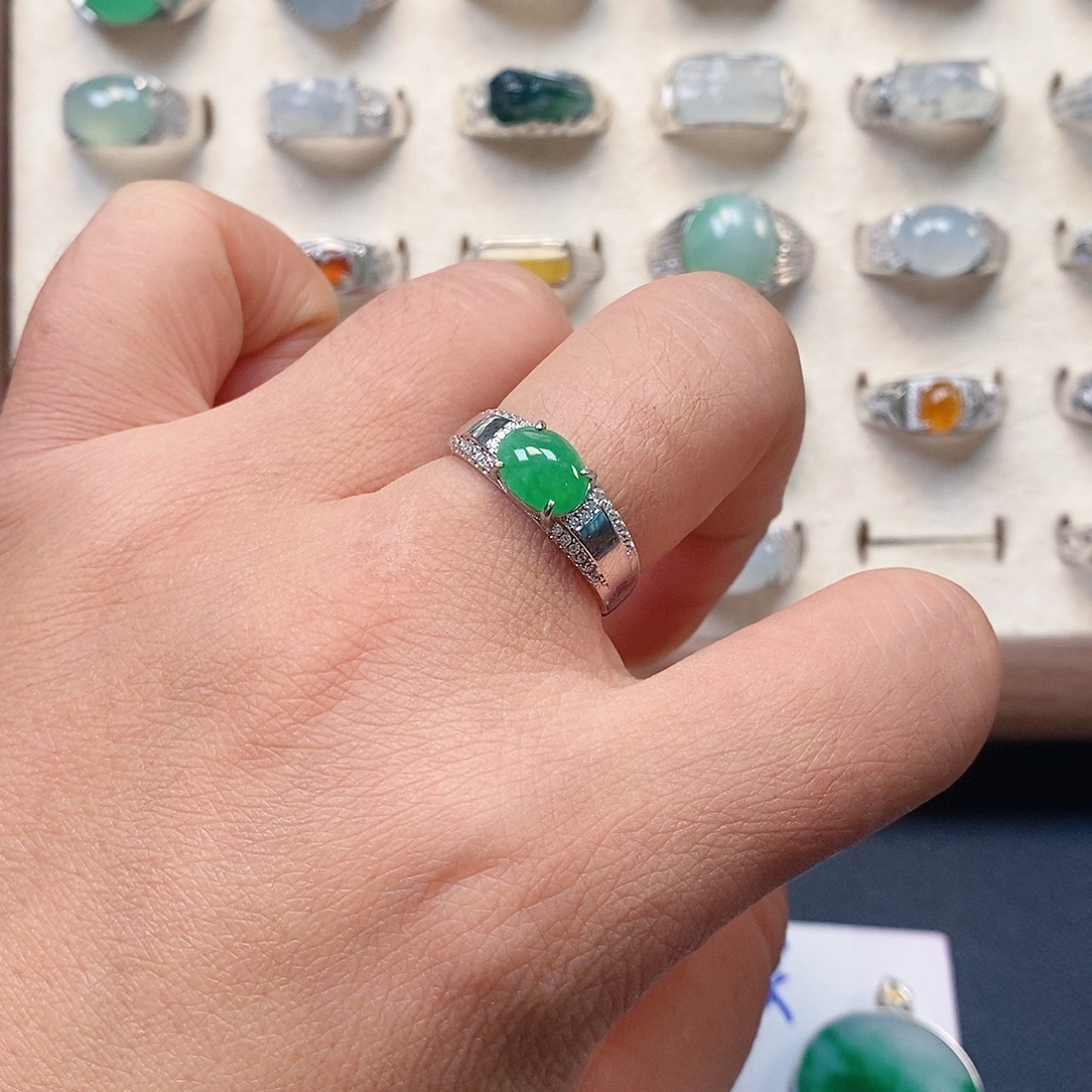 蓝***蜜翡翠银S925镶嵌戒指