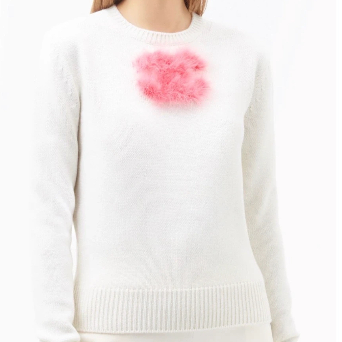 99新 Chanel/香奈儿 23k白粉色毛毛logo长袖毛衣36码