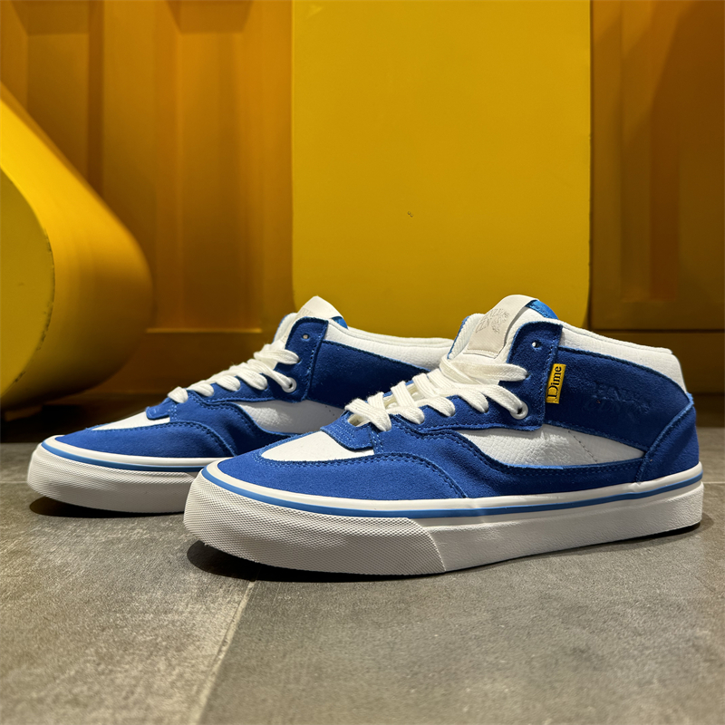 【高品质牛皮】蓝白拼接复古真牛皮中帮板鞋百搭休闲鞋潮鞋街拍