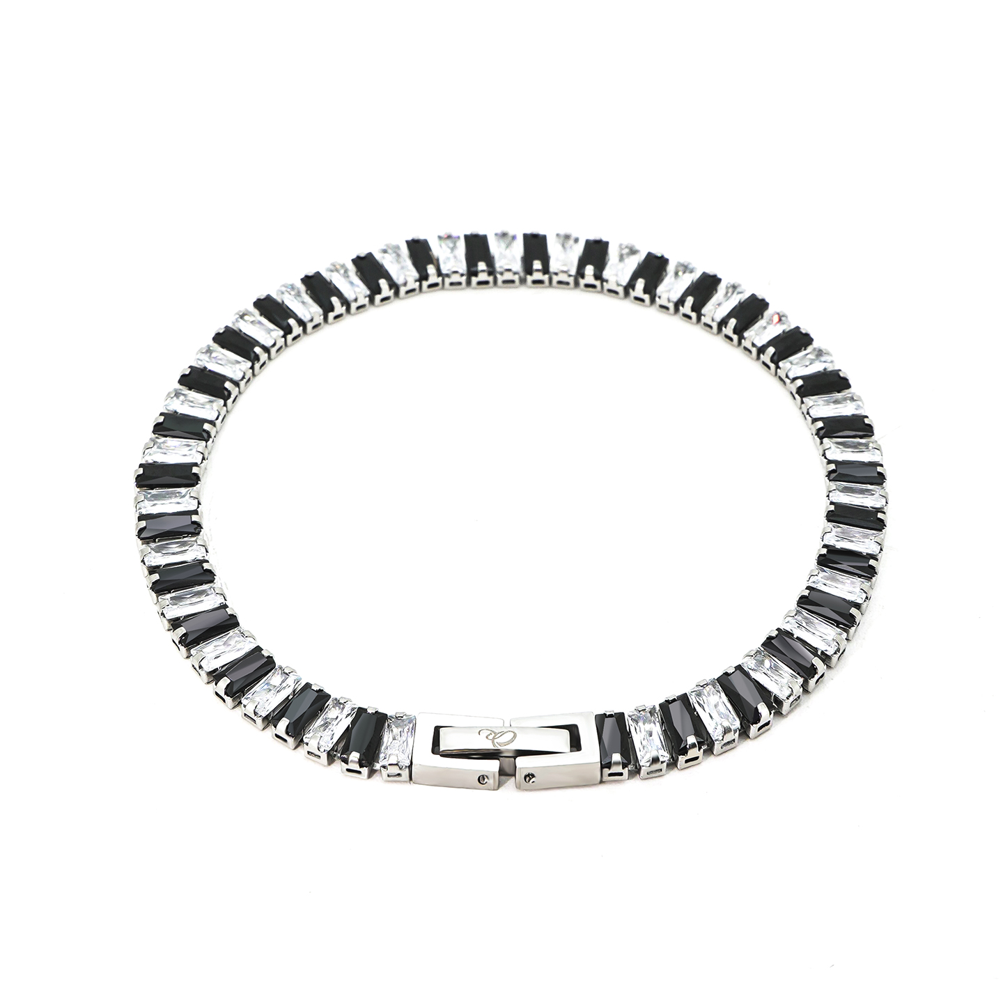 钛钢锆石手链 黑+白色钻   小方形排钻手链B1403