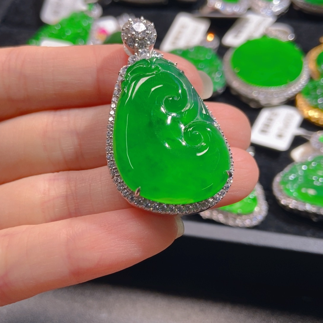 翡翠吊坠(不含链)银S925镶嵌