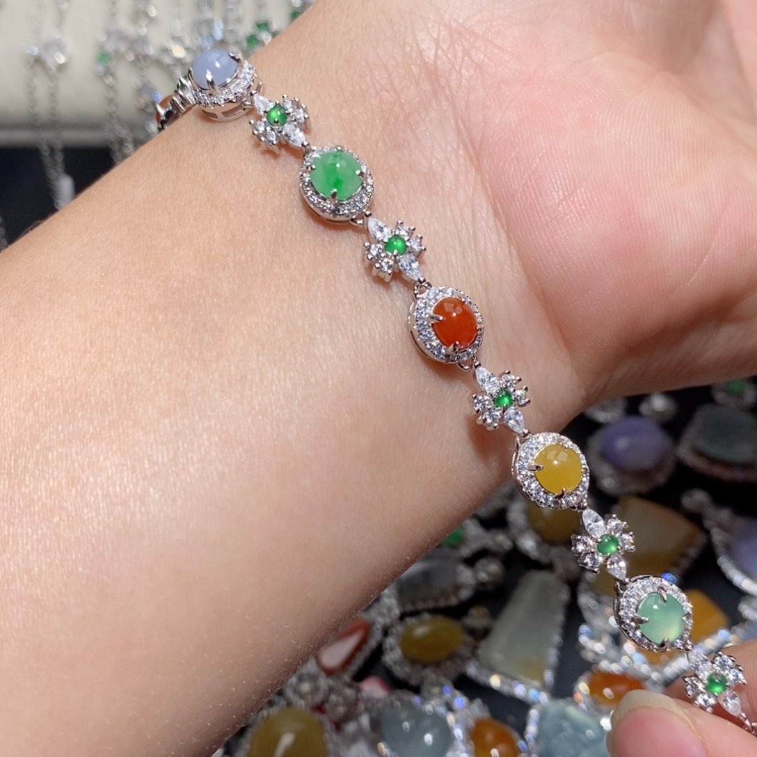 翡翠手链银S925镶嵌lo i o p