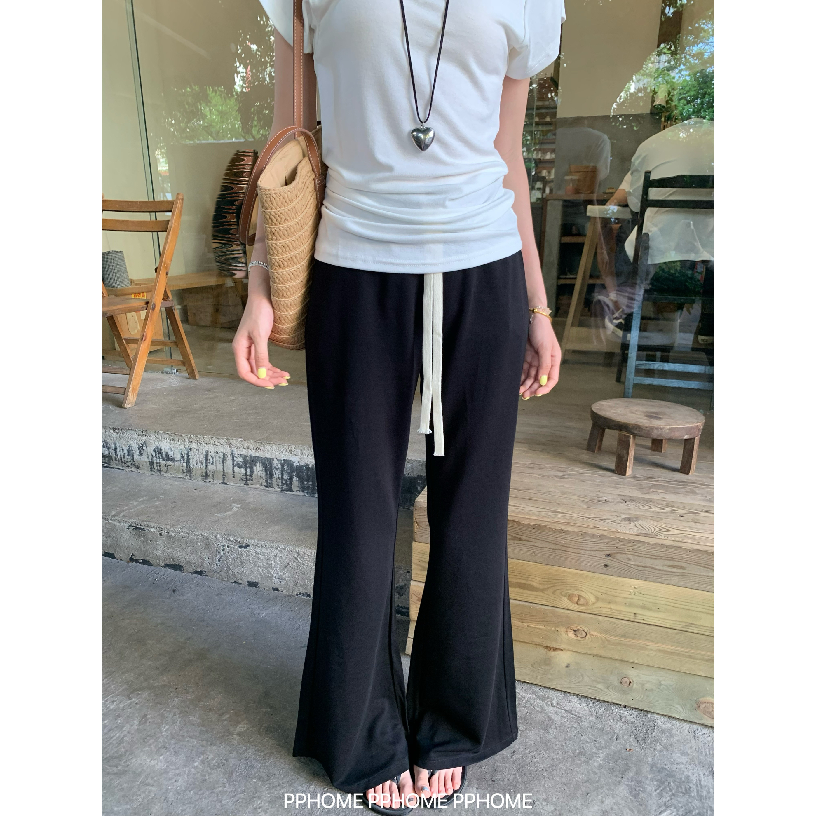 PPHOME自制~慵懒面膜裤 松紧腰抽绳百搭休闲女夏修身显瘦拖地长裤