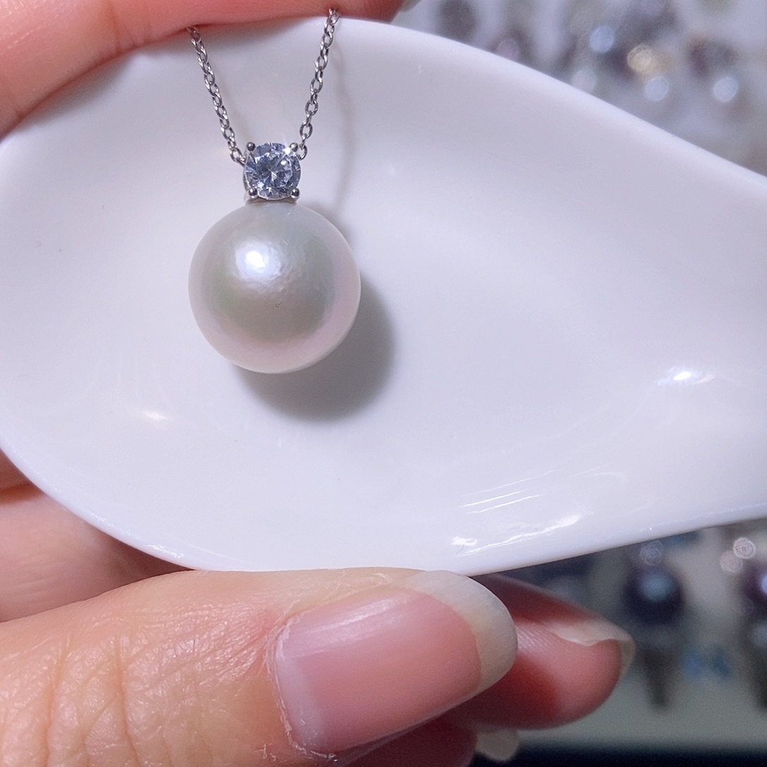 淡水珍珠吊坠(赠链)银S925镶嵌尺寸12/13毫米