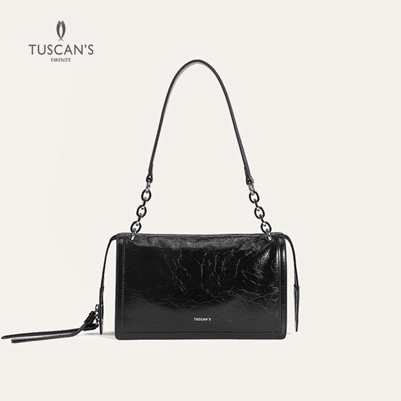 TUSCAN'S时代斜挎款黑色单肩包女士百搭单肩拉链欧美时尚