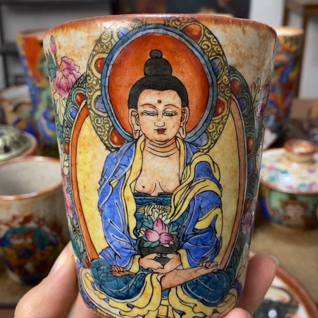 手工绘画阿弥陀佛可乐杯