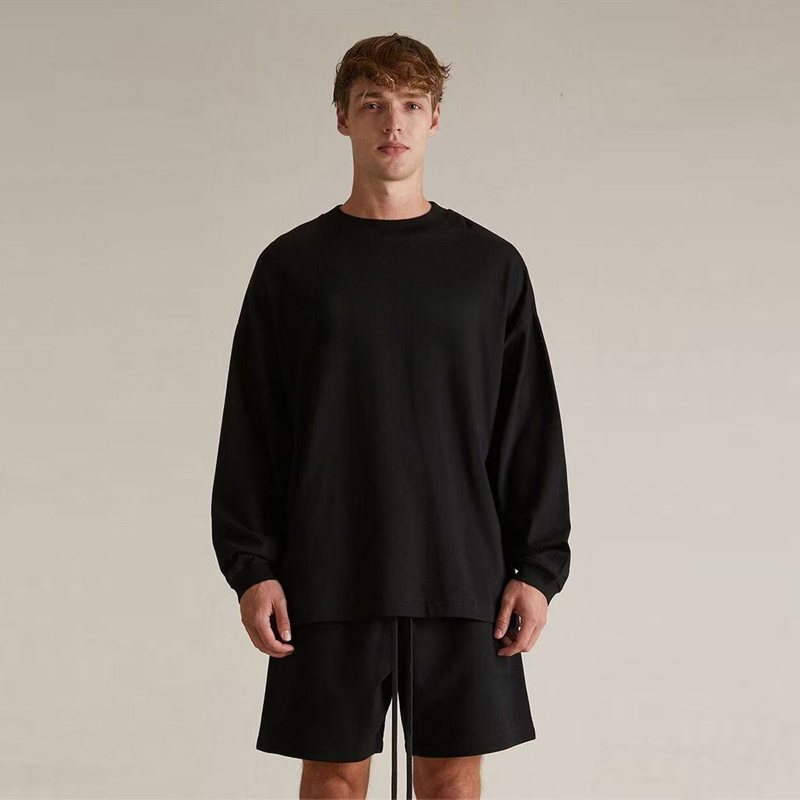 1号款链接美式街头重磅春秋圆领宽松纯棉长袖T恤