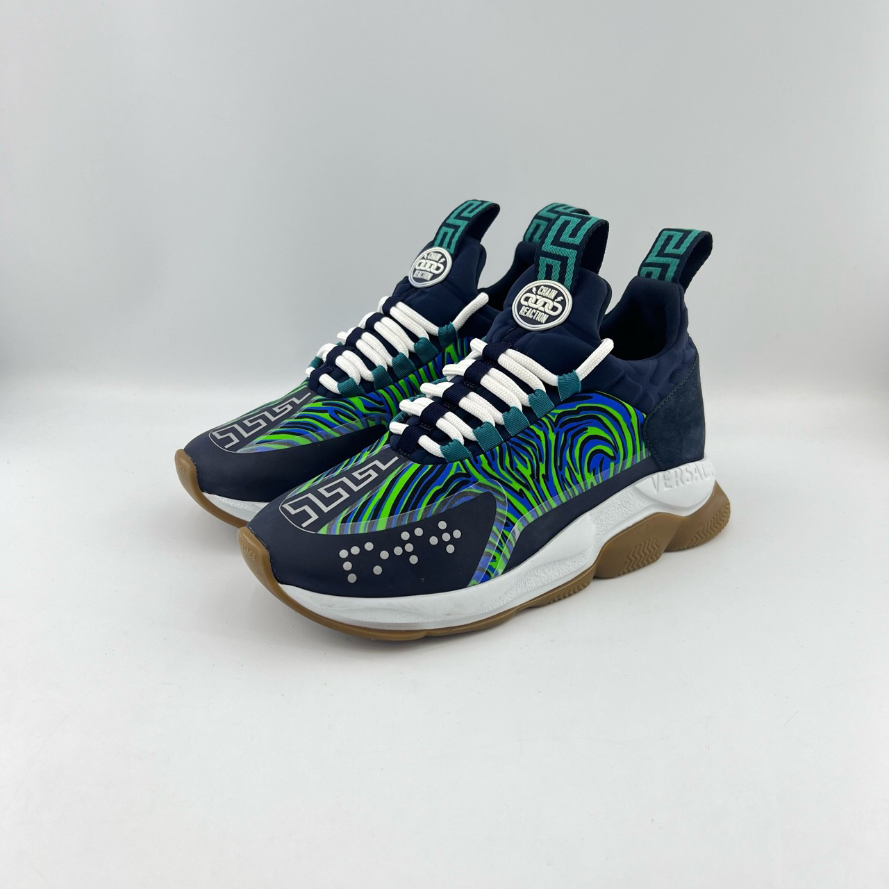 38码/VERSACE范思哲/条纹套脚系带休闲鞋/95新/11270924