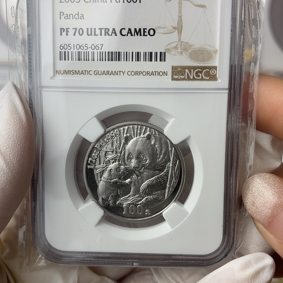 纯钯2005年熊猫钯币70分