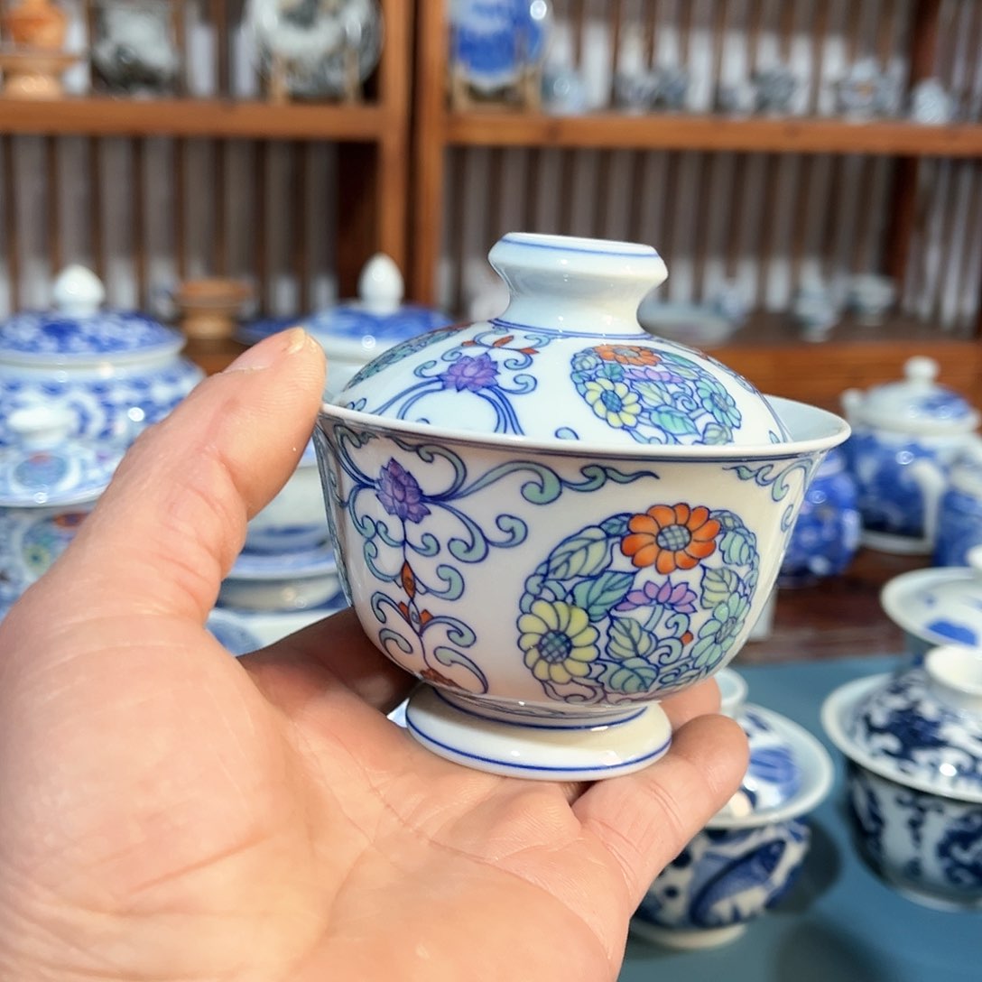 錡镇堂手工手绘绘盖碗