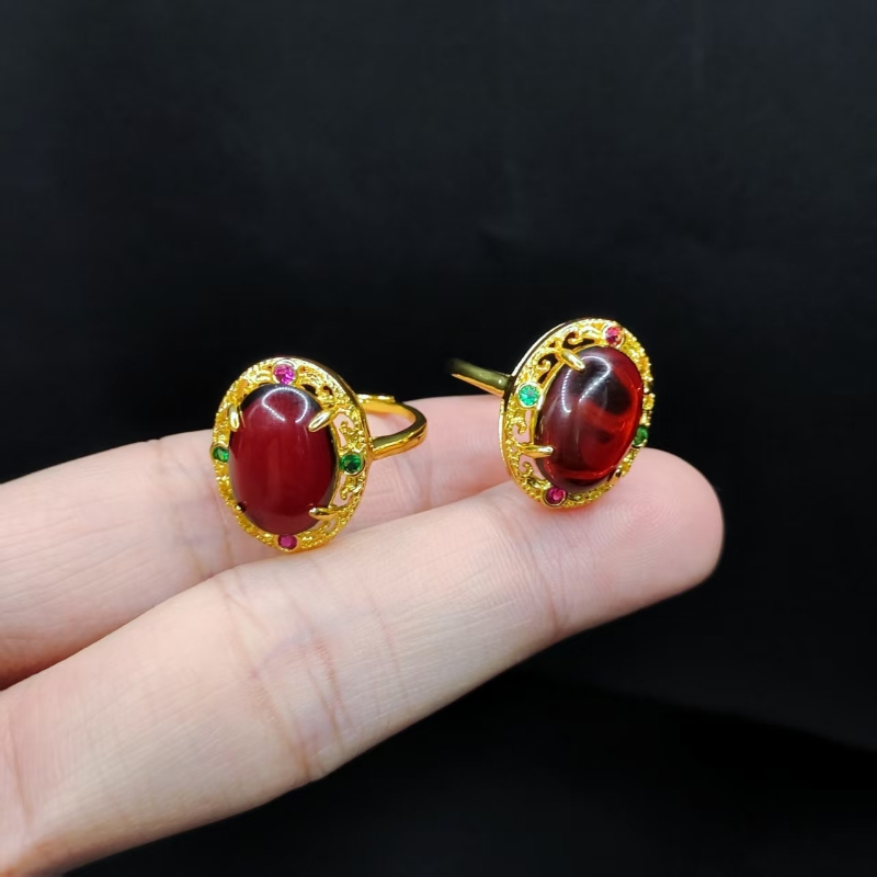 【康康严选】琥珀蛋面戒指X9【多样性发其一】约13-10-4mm+