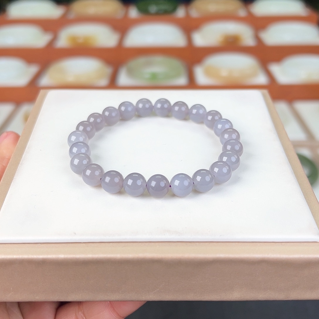 和田玉手串未镶嵌烟紫