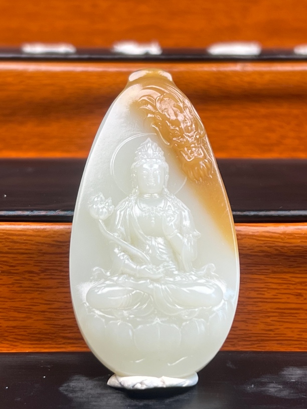 【小云和田玉】上等新疆和田玉且末糖白玉观音吊坠
