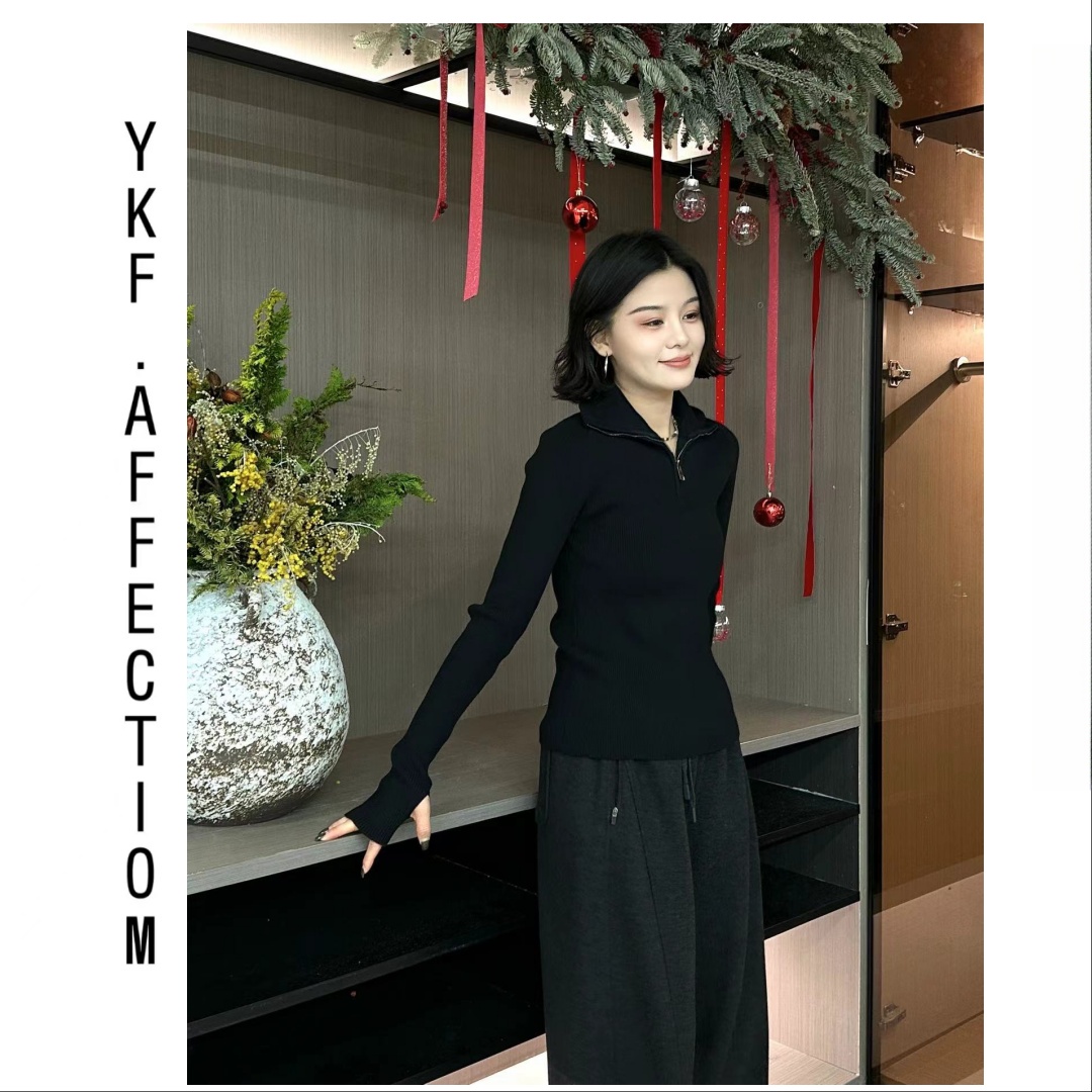 【半拉链毛衣】显瘦简约半拉链立领百搭针织毛衣12259