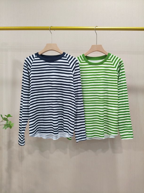 【Hua】2008夏季新款休闲百搭宽松舒适设计感法式条纹长袖圆领T恤