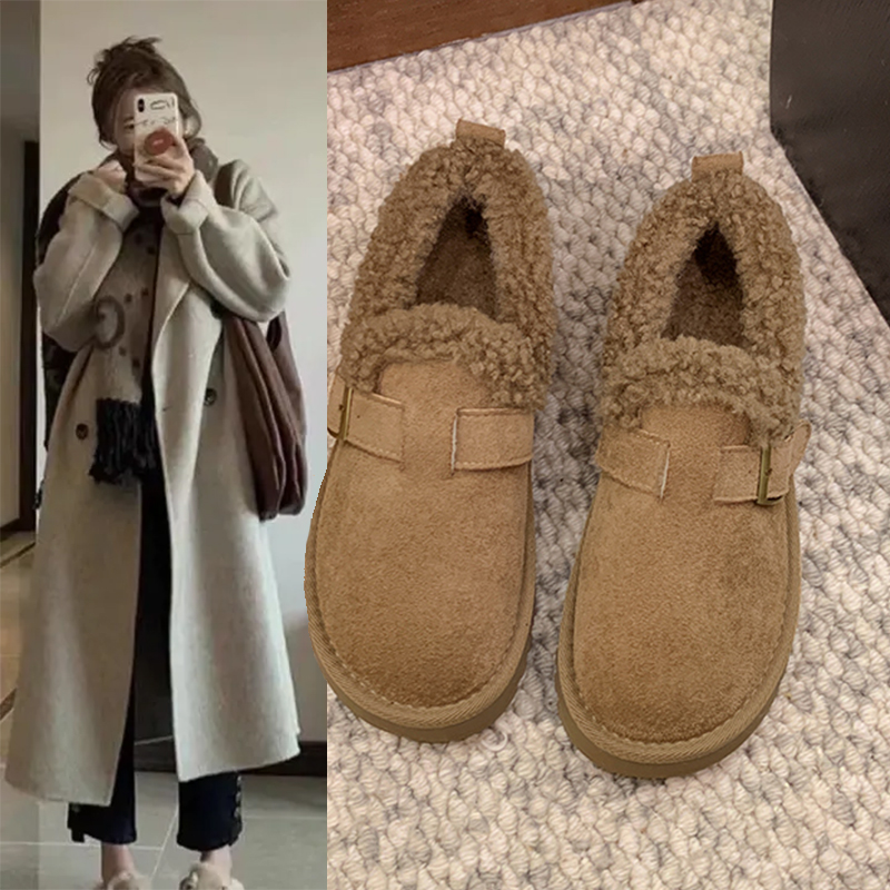 加绒勃肯鞋女2025新款爆款冬季豆豆棉鞋子保暖毛毛鞋一脚蹬雪地靴