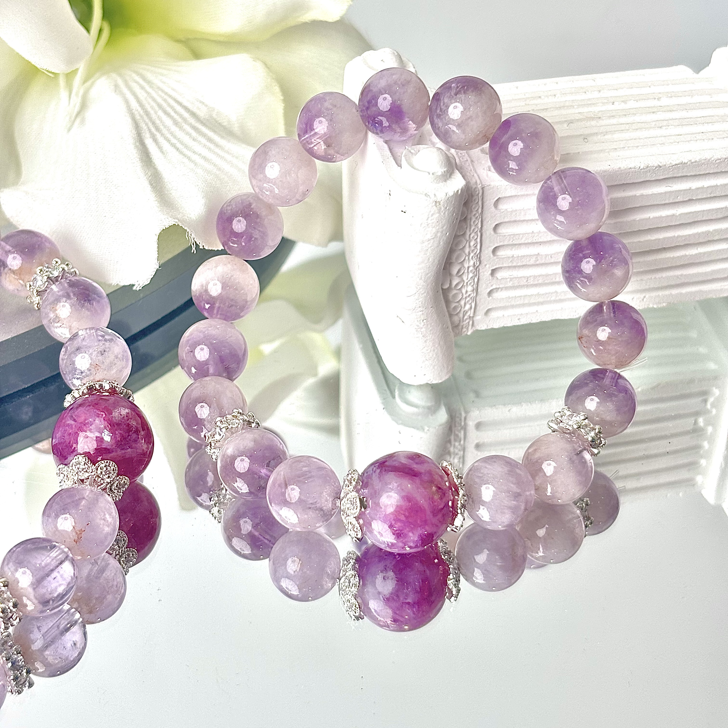 【2462 紫兔】紫水晶紫祖母晶手串9-13mm面小仙多样性发其一