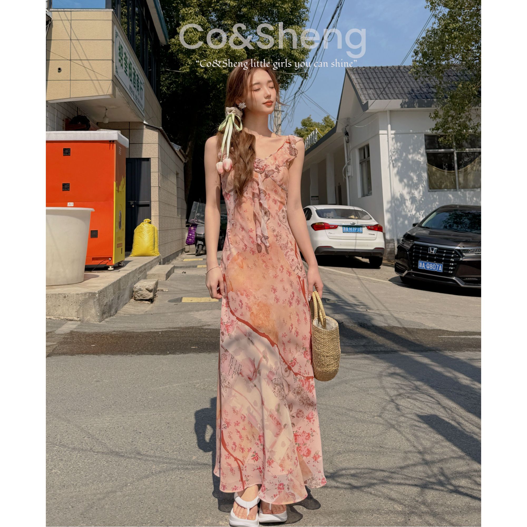 小川樱子/cosheng重生小个子春夏碎花连衣裙吊带洋气衣服女百搭