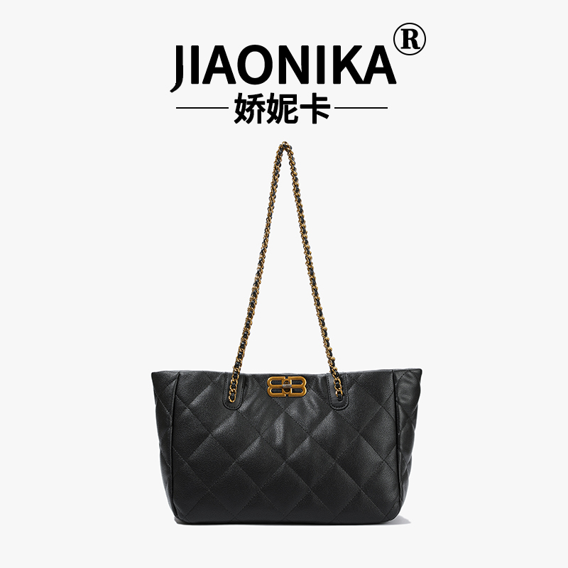 娇妮卡6604黑色（长42高23厚13左右）单肩菱格时尚单肩包
