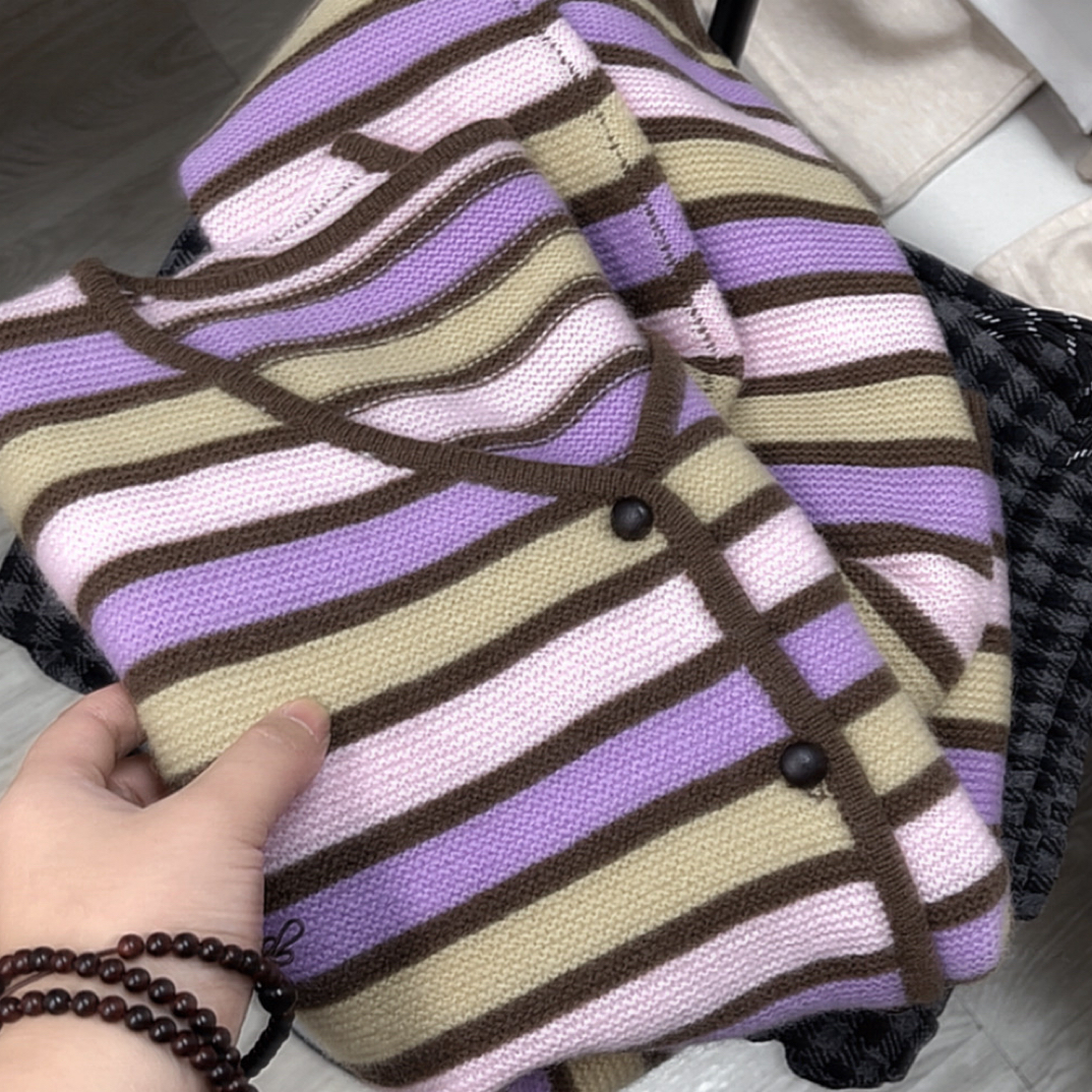 “彩色条纹”复古条纹慵懒风上衣开衫