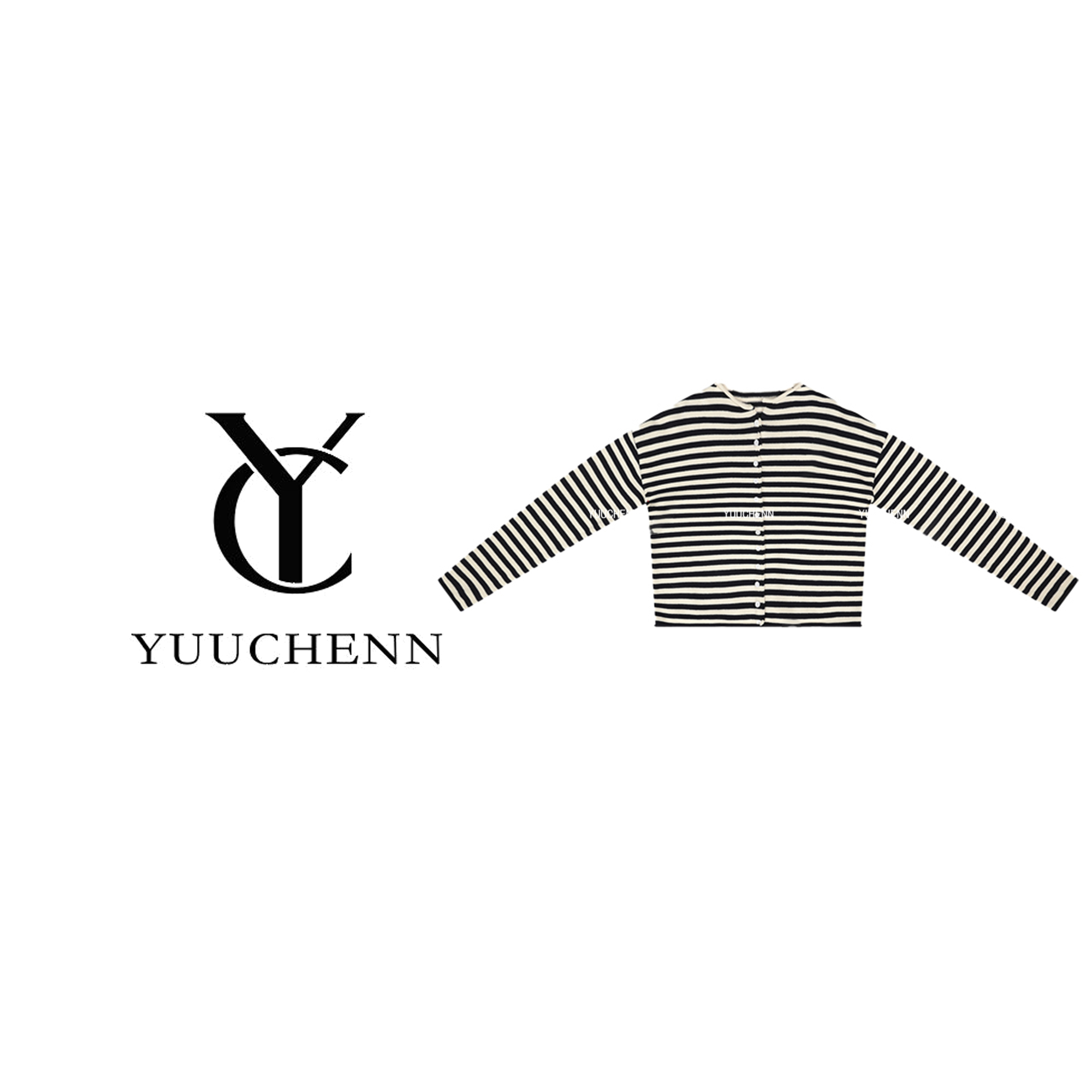 YUUCHENN 纯棉休闲女条纹长袖秋季毛针织衫套头时尚24C10122