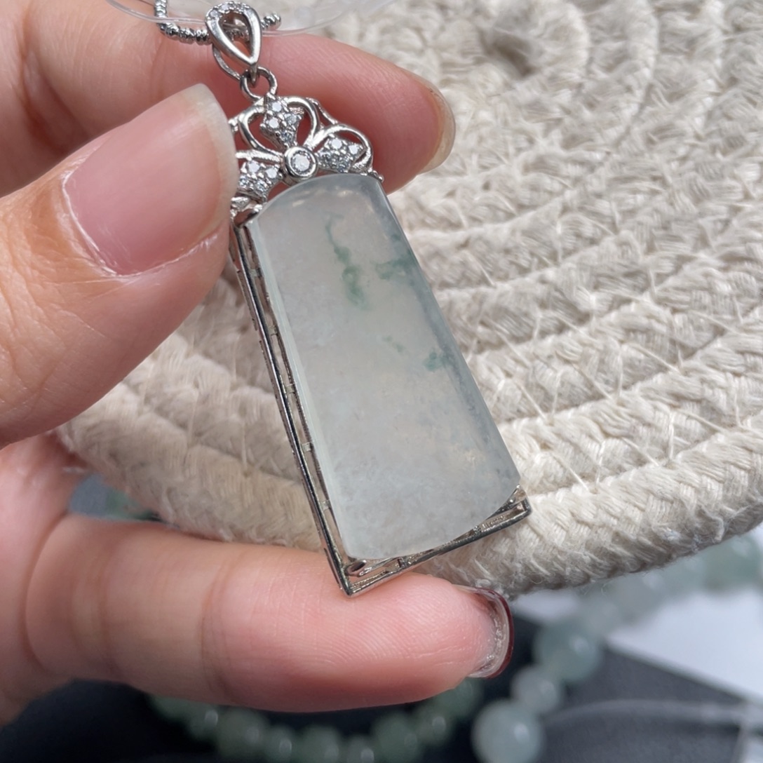 翡翠银S925镶嵌颈饰天然A货缅甸翡翠