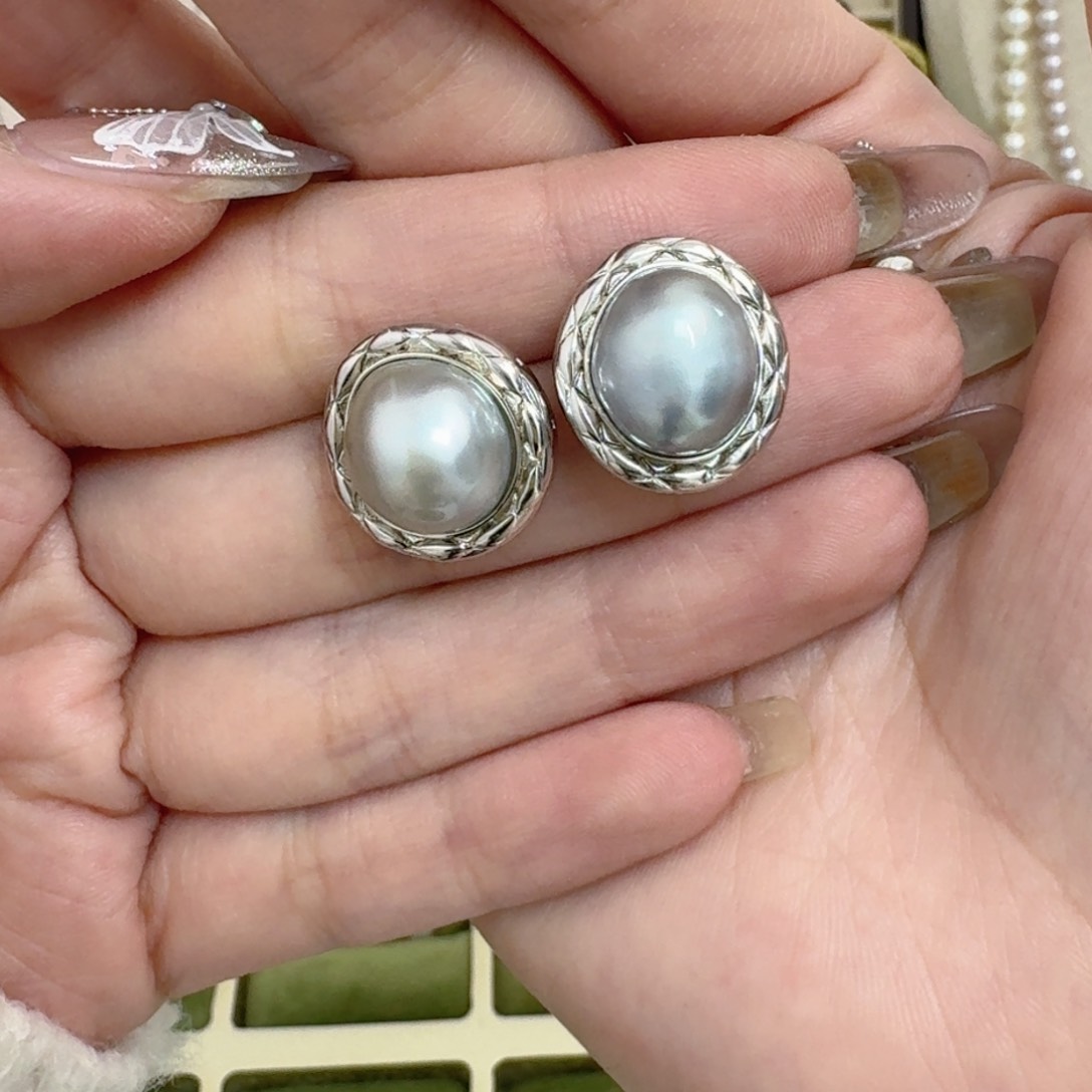 海水珍珠耳饰银S925镶嵌