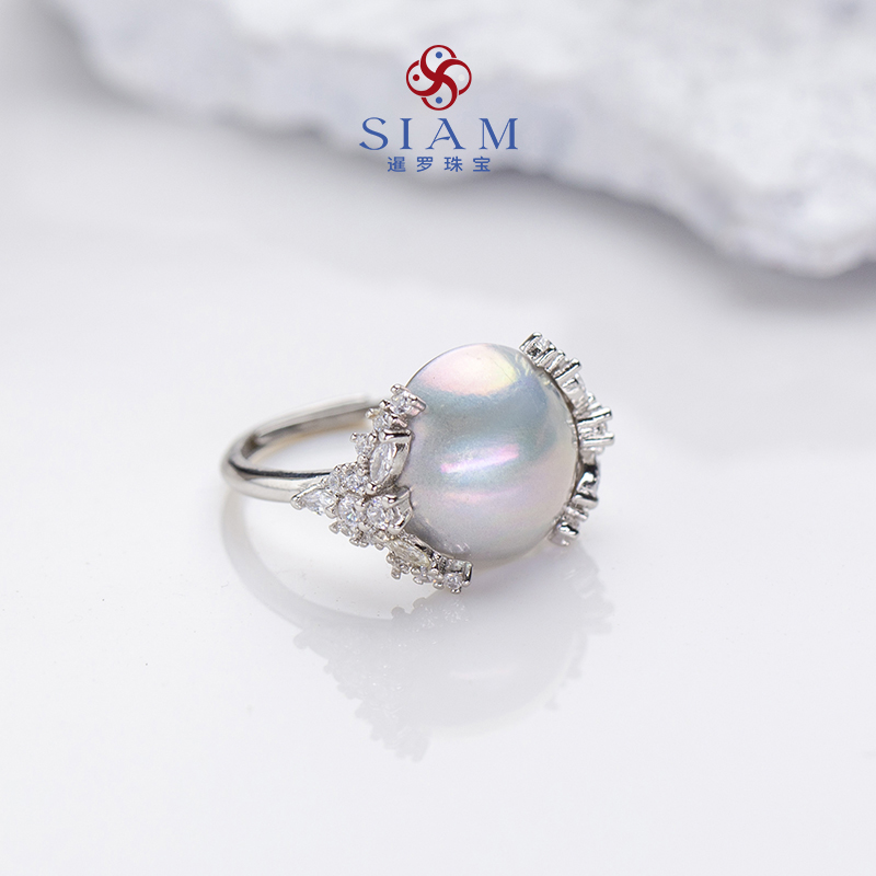 【暹罗珠宝】天然特选海水’蓝泡泡‘马贝戒指 297