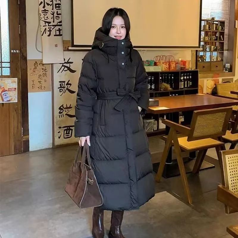 8615羽绒服女中长款加厚修身收腰显瘦过膝长款冬季鸭绒外套连帽