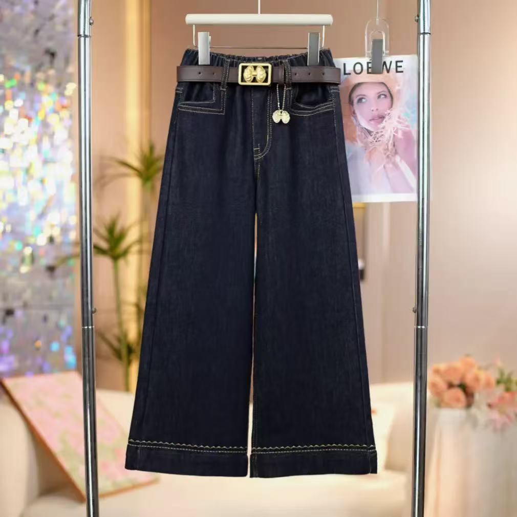 女童牛仔直筒裤2025春秋新款洋气时尚中大童韩版宽松休闲百搭长裤