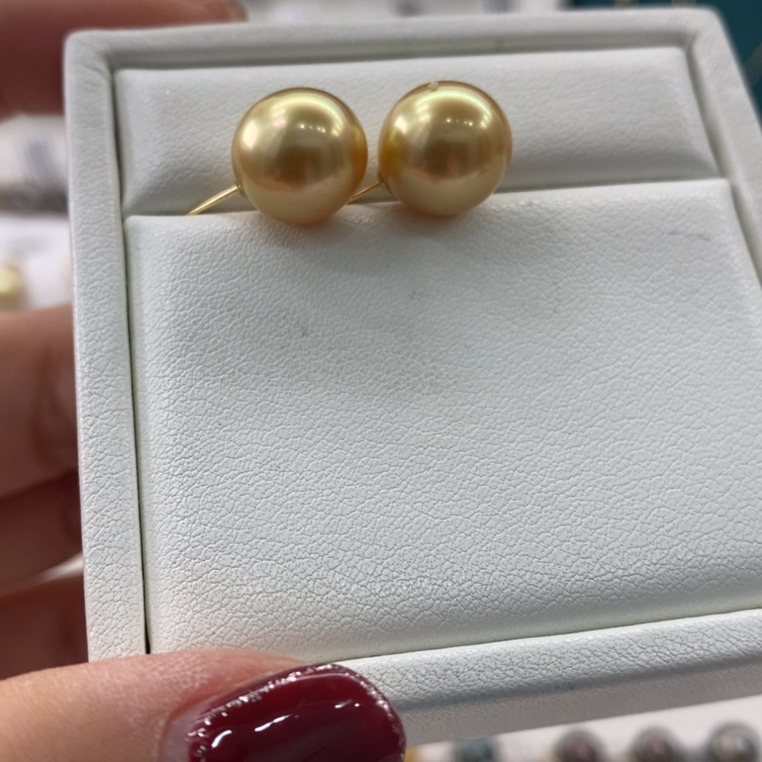 海水珍珠耳饰18K金镶嵌11-12m m