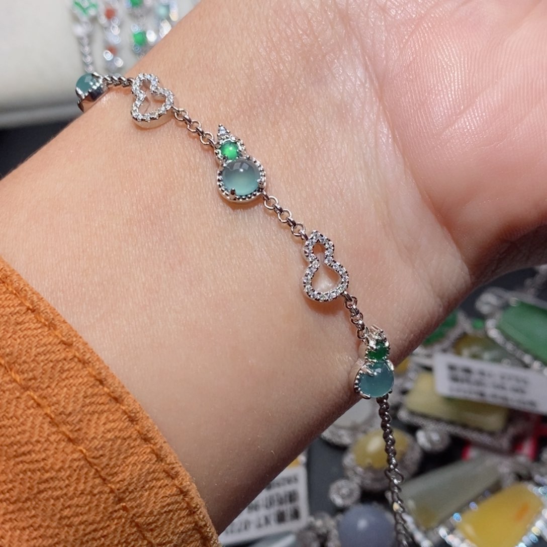 翡翠手链银S925镶嵌n j k o