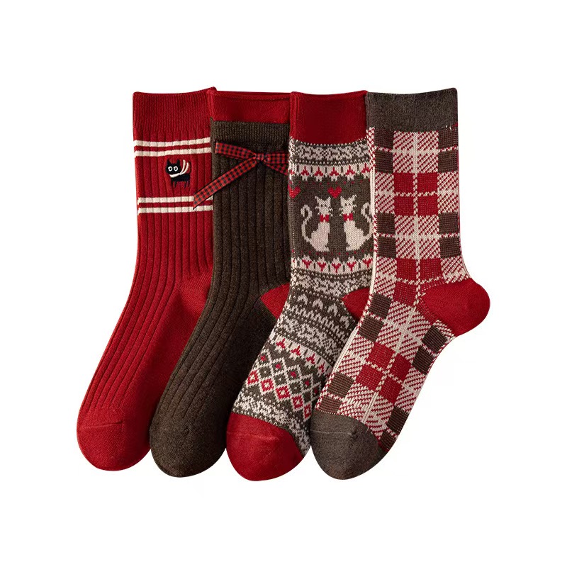 休闲风女卡通动漫中筒条纹中筒袜提花春季厚款秋季