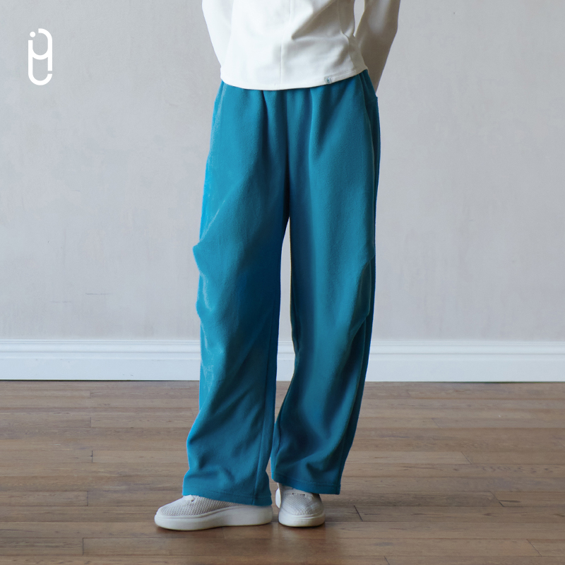 YLI摇粒绒休闲裤柔软亲肤御寒保暖高腰遮胯修饰腿型宽松阔腿裤女