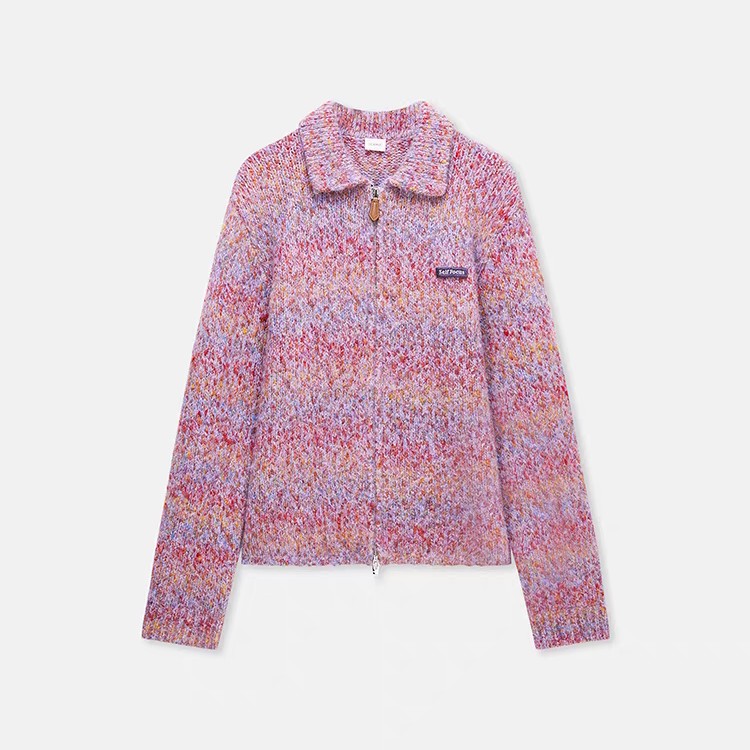 新品渐变油画花式纱秋冬两穿领毛衣开衫外套