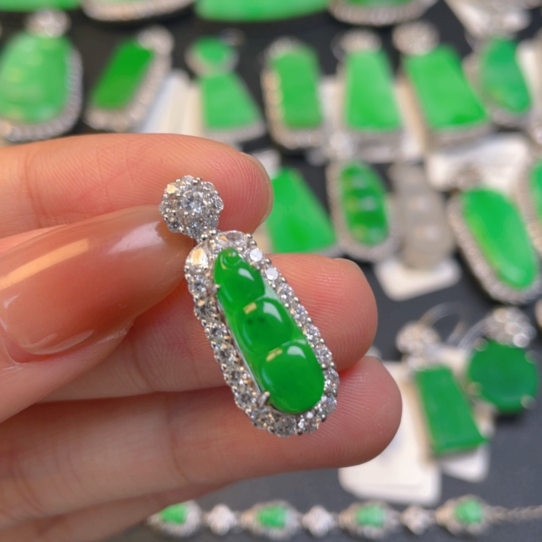 吊坠(不含链)银S925镶嵌翡翠