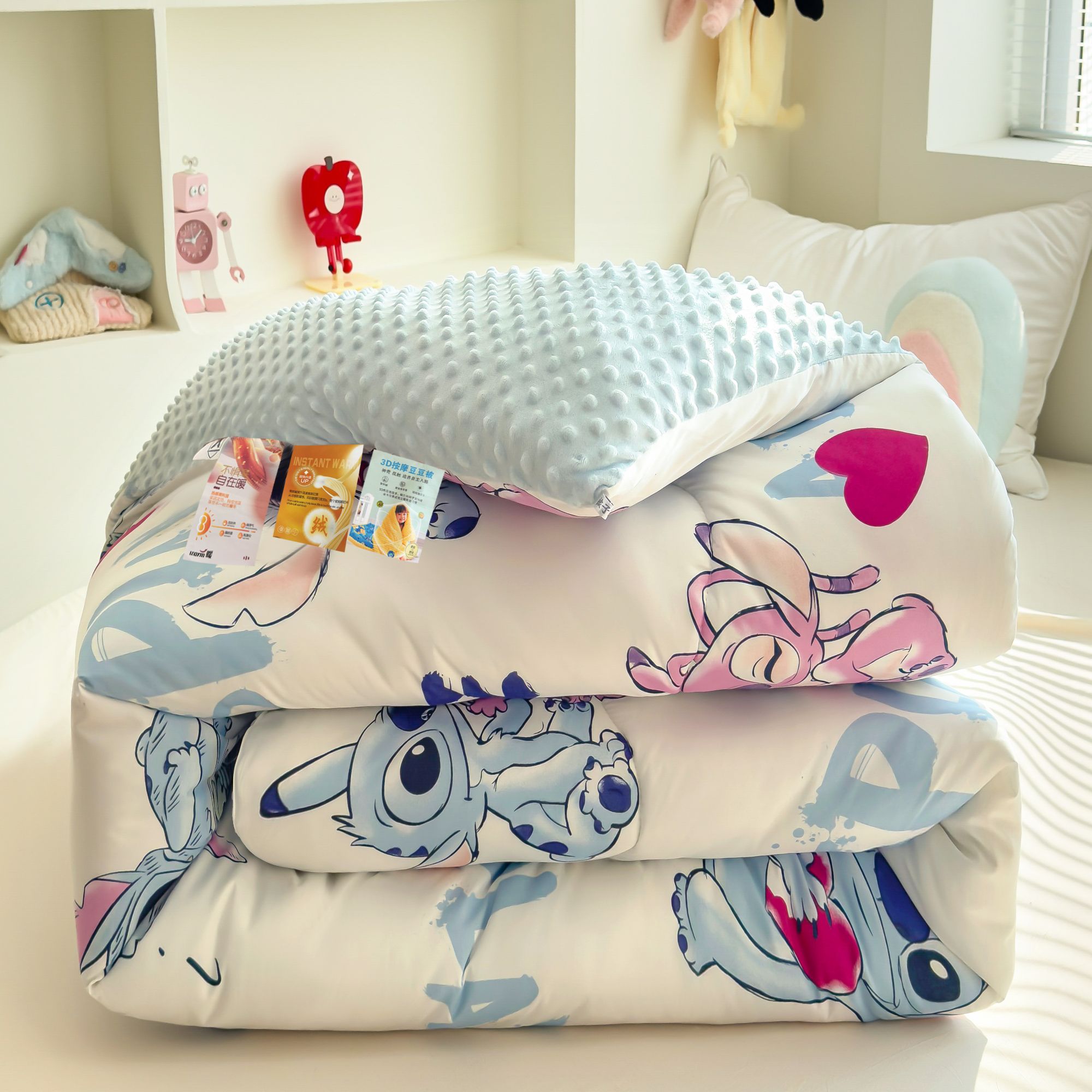 可爱卡通史迪仔双人豆豆被2*2.3m高端保暖加厚加大冬被
