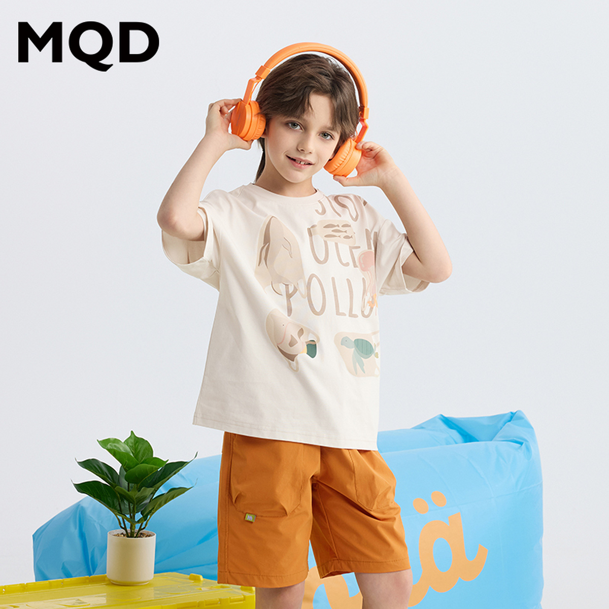 MQD童装25夏季新品学院风潮酷上衣满版卡通亲肤短袖T恤9652W0346